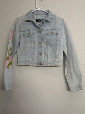 Rare vintage Y2K Polo Ralph Lauren Light Wash Floral Sleeve Denim Jacket
